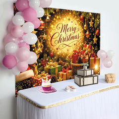 Lofaris Goldener Frohe Weihnachten Weihnachtshintergrund mit funkelnden Lichtern und Geschenken, festliche Kulisse für Fotoshooting Dekoration