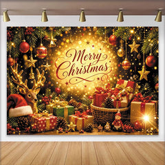 Lofaris Goldener Frohe Weihnachten Weihnachtshintergrund mit funkelnden Lichtern und Geschenken, festliche Kulisse für Fotoshooting Dekoration