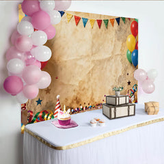 Lofaris Bunter Festlicher Geburtstagshintergrund mit Luftballons und Wimpelkette, Vintage Party Kulisse für fröhliche Feierlichkeiten