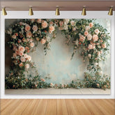 Lofaris Zartrosa Blumen Fotohintergrund mit eleganten Rosen und Blättern, romantische Kulisse für Hochzeits- und Porträtfotografie