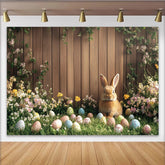 Lofaris Niedlicher Osterhintergrund mit Hase und bunten Eiern, frühlingshafte Fotowand aus Holz mit Blumen für festliche Fotoshootings