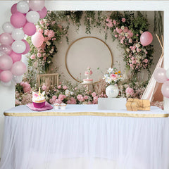Lofaris Zarter rosa Blumen-Geburtstagshintergrund für Mädchen mit goldenem Bogen, elegante Fotokulisse für Babyparty und Fotoshootings