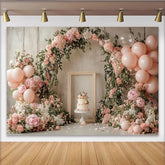 Lofaris Rosa Blumen Geburtstagshintergrund mit Luftballons und Bogen für Mädchen, elegante Partydekoration für Fotoshooting und Babyparty