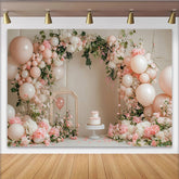 Lofaris Rosa Blumen-Luftballon-Geburtstagshintergrund für Mädchen, romantische Partydekoration für Babyparty und Fotoshooting
