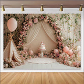 Lofaris Rosa Blumen Geburtstagshintergrund für Mädchen mit Zelt und Ballons, elegante Fotokulisse für Babyparty und Fotoshootings