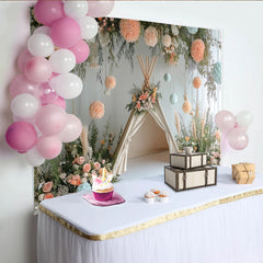 Lofaris Natürlicher Blumen Tipi Fotohintergrund in Pastellfarben, elegante Kulisse mit Pampasgras und Grün für Fotoshootings
