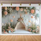 Lofaris Natürlicher Blumen Tipi Fotohintergrund in Pastellfarben, elegante Kulisse mit Pampasgras und Grün für Fotoshootings