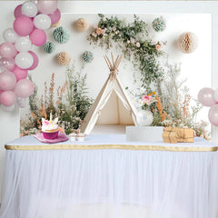 Lofaris Verträumter Natur Fotohintergrund mit Tipi und Blumen für Babyfotoshootings, Fotokulisse für Kinderporträts und Studio-Dekoration