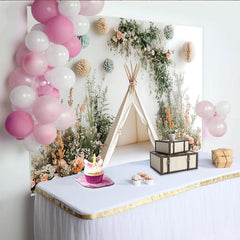 Lofaris Verträumter Natur Fotohintergrund mit Tipi und Blumen für Babyfotoshootings, Fotokulisse für Kinderporträts und Studio-Dekoration