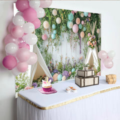 Lofaris Märchenhafter Garten Fotohintergrund mit Teepees und Pastellblumen, idyllische Kulisse für Baby- und Kinderfotografie