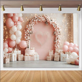 Lofaris Romantischer Valentinstag Hintergrund mit rosa Luftballons und Herz, elegante Kulisse für Feierlichkeiten und Fotoshootings