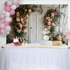 Lofaris Romantischer Blumen Tür Fotohintergrund mit Pfirsichrosen, elegante Kulisse für Hochzeiten, Brautpartys und Fotoshootings
