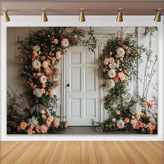 Lofaris Romantischer Blumen Tür Fotohintergrund mit Pfirsichrosen, elegante Kulisse für Hochzeiten, Brautpartys und Fotoshootings
