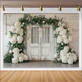Lofaris Rustikaler Hochzeits-Blumenbogen-Hintergrund mit weißen Blüten, elegante Fotokulisse für Verlobung und professionelle Fotos