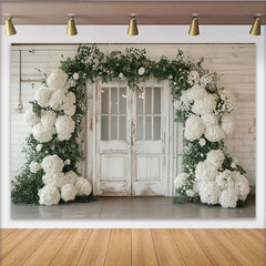 Lofaris Rustikaler Hochzeits-Blumenbogen-Hintergrund mit weißen Blüten, elegante Fotokulisse für Verlobung und professionelle Fotos