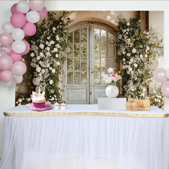 Lofaris Romantischer Blumen Tür Fotohintergrund mit weißen Rosen und Grün, elegante Kulisse für Hochzeitsfotoshootings und Porträts