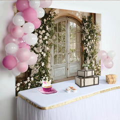 Lofaris Romantischer Blumen Tür Fotohintergrund mit weißen Rosen und Grün, elegante Kulisse für Hochzeitsfotoshootings und Porträts