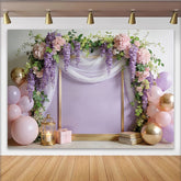 Lofaris Eleganter Lavendel Blumenrahmen Fotohintergrund mit Ballons, romantische Kulisse für Babyparty Geburtstag und Hochzeit