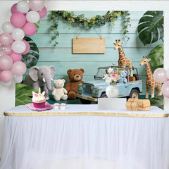 Lofaris Mintgrüner Safari Tier-Fotohintergrund mit Holzstruktur, perfekte Kulisse für Baby- und Kinderfotoshooting