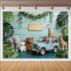 Lofaris Mintgrüner Safari Tier-Fotohintergrund mit Holzstruktur, perfekte Kulisse für Baby- und Kinderfotoshooting