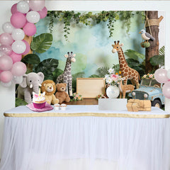 Lofaris Niedlicher Safari-Fotohintergrund mit Dschungeltieren und Blättern, wunderschöne Kulisse für Baby- und Kinderfotos im Fotostudio