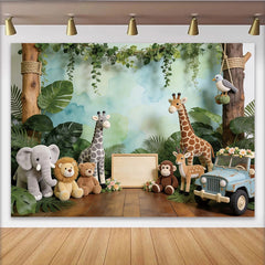 Lofaris Niedlicher Safari-Fotohintergrund mit Dschungeltieren und Blättern, wunderschöne Kulisse für Baby- und Kinderfotos im Fotostudio