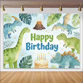 Lofaris Lustiger Dinosaurier-Geburtstagshintergrund für Kinder mit Happy Birthday, prähistorische Fotowand für Dschungelparty Dekoration