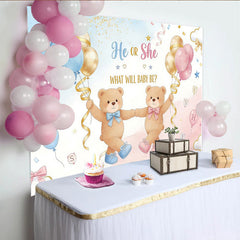 Lofaris Blau Rosa Teddybär Geschlechtsenthüllung Babyparty Hintergrund, süße Kulisse für Babyparty Dekoration und Fotoshooting
