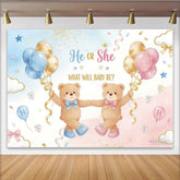 Lofaris Blau Rosa Teddybär Geschlechtsenthüllung Babyparty Hintergrund, süße Kulisse für Babyparty Dekoration und Fotoshooting