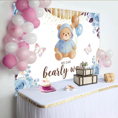 Lofaris Niedlicher Teddybär Babyparty Hintergrund mit blauen Rosen und Luftballons, bezaubernde Kulisse für Geschlechtsenthüllung