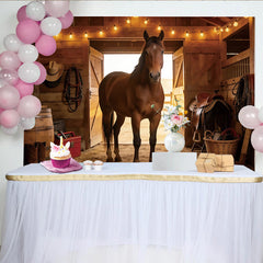 Lofaris Rustikaler Western-Fotohintergrund mit Pferd und Lichterketten, perfekte Kulisse für Fotoshootings und Eventdekoration