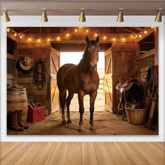 Lofaris Rustikaler Western-Fotohintergrund mit Pferd und Lichterketten, perfekte Kulisse für Fotoshootings und Eventdekoration
