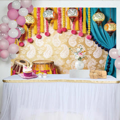 Lofaris Orientalischer Fotohintergrund mit Laternen und Paisley-Muster, festliche Kulisse für ethnische Events und Fotoshootings