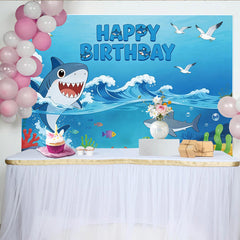 Lofaris Cartoon Hai Geburtstagshintergrund für Jungen mit Unterwasserwelt, blaue Ozean Party Fotowand, lustige Kulisse für Kindergeburtstag