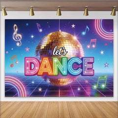 Lofaris Leuchtender Let's DANCE Neon Discokugel Tanzparty Hintergrund, farbenfrohe Retro Party Fotowand für unvergessliche Fotoshootings