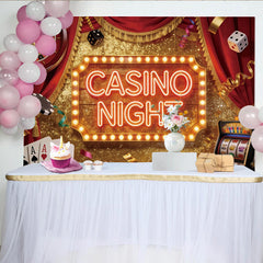 Lofaris Goldener Glitzer Casino-Nacht Hintergrund mit Roulette und Spielkarten, elegante Fotowand für Eventfotografie und Partydekoration