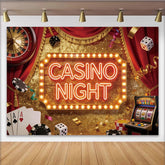 Lofaris Goldener Glitzer Casino-Nacht Hintergrund mit Roulette und Spielkarten, elegante Fotowand für Eventfotografie und Partydekoration