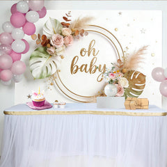 Lofaris Goldener Oh Baby Babyparty-Hintergrund mit Blumen und Pampasgras, elegante Boho-Kulisse für Baby Shower Fotoshooting Dekoration