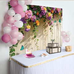 Lofaris Bunter Frühlingsblumen Fotohintergrund mit Holzstruktur, elegante Kulisse für Porträts und Naturfotografie