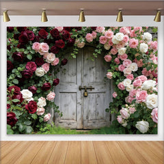 Lofaris Romantischer Rosentür Fotohintergrund mit roten und rosa Rosen, elegante Kulisse für Hochzeitsfotos und Porträtaufnahmen
