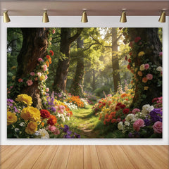 Lofaris Verzauberter Märchenwald Fotohintergrund mit bunten Blumen, üppige Frühlingslandschaft Kulisse für professionelles Fotostudio