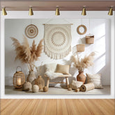 Lofaris Boho Fotohintergrund mit Pampasgras, Makramee und Rattan, natürliche Kulisse für professionelle Fotoshootings und Studio-Dekoration