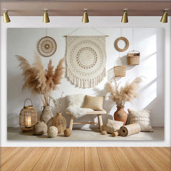 Lofaris Boho Fotohintergrund mit Pampasgras, Makramee und Rattan, natürliche Kulisse für professionelle Fotoshootings und Studio-Dekoration