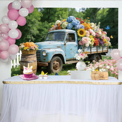 Lofaris Rustikaler Vintage LKW Blumen Fotohintergrund mit Schmetterlingen, idyllische Kulisse für Fotoshootings und saisonale Dekoration