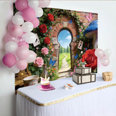 Lofaris Märchengarten Kulisse mit Torbogen Rosen Schmetterlingen, wunderschöne Fotowand für Kinderpartys und Fotoshootings