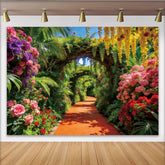 Lofaris Malerischer Blumenbogen-Gartenweg Fotohintergrund mit üppigen Pflanzen, traumhafte Kulisse für Fotoshootings und Eventdekoration