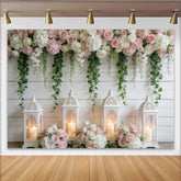 Lofaris Eleganter Blumen Fotohintergrund mit weißen Rosen und Laternen, romantische Kulisse für Hochzeits- und Eventfotografie