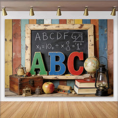 Lofaris Vintage Schul-Fotohintergrund mit ABC Buchstaben und Schultafel, rustikale Kulisse für Kinderporträts und Klassenzimmer-Dekoration