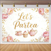 Lofaris Rosa und goldener Teeparty-Geburtstagshintergrund für Mädchen, elegante Kulisse für Fotoshooting und festliche Partydekoration