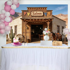 Lofaris Rustikaler Western Saloon Fotohintergrund mit Route 66, authentische Kulisse für professionelle Fotoshootings